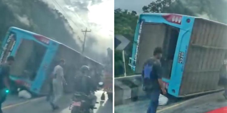 मुग्लिङ–नारायणगढ सडकखण्डको घुमाउनेमा बस दुर्घटना