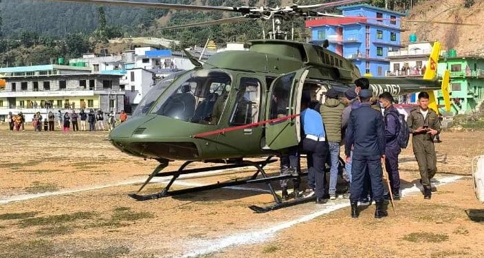 दार्चुला जिप दुर्घटना: गम्भीर घाइतेलाई हेलिकोप्टरबाट धनगढी ल्याइयो