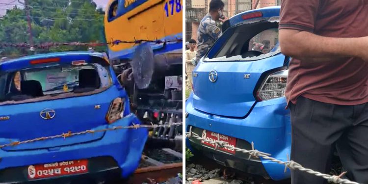 जनकपुरमा लिक क्रस गर्ने क्रममा रेल र कार ठोक्किए